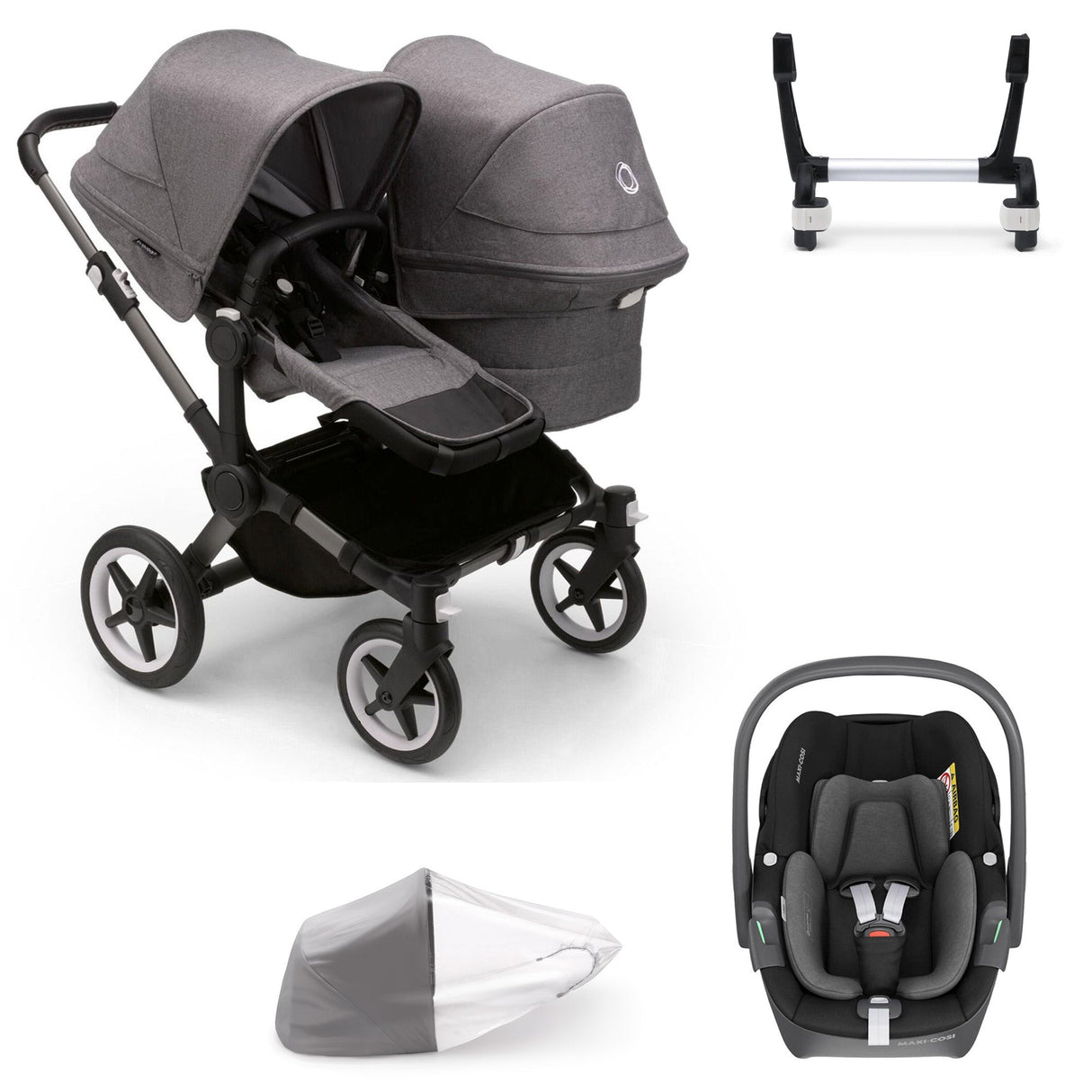 Bugaboo Donkey 5 Duo with Maxi-Cosi Pebble 360 Travel System - Graphite/Grey Melange 1