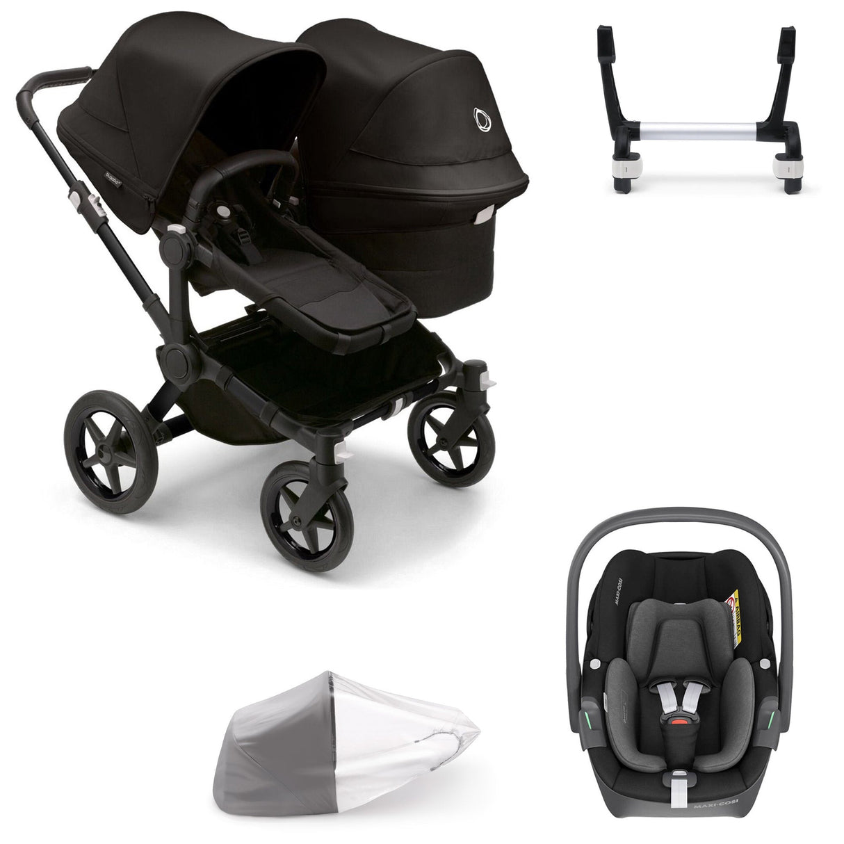 Bugaboo Donkey 5 Duo with Maxi-Cosi Pebble 360 Travel System - Black/Midnight Black 1