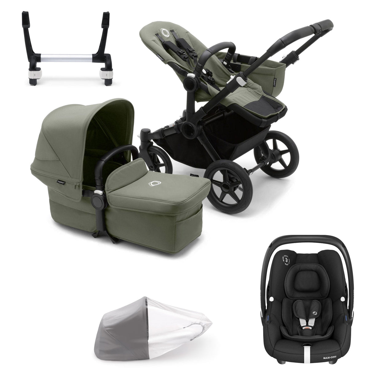 Bugaboo Donkey 5 Mono with Maxi-Cosi Cabriofix iSize Travel System - Black/Forest Green 1