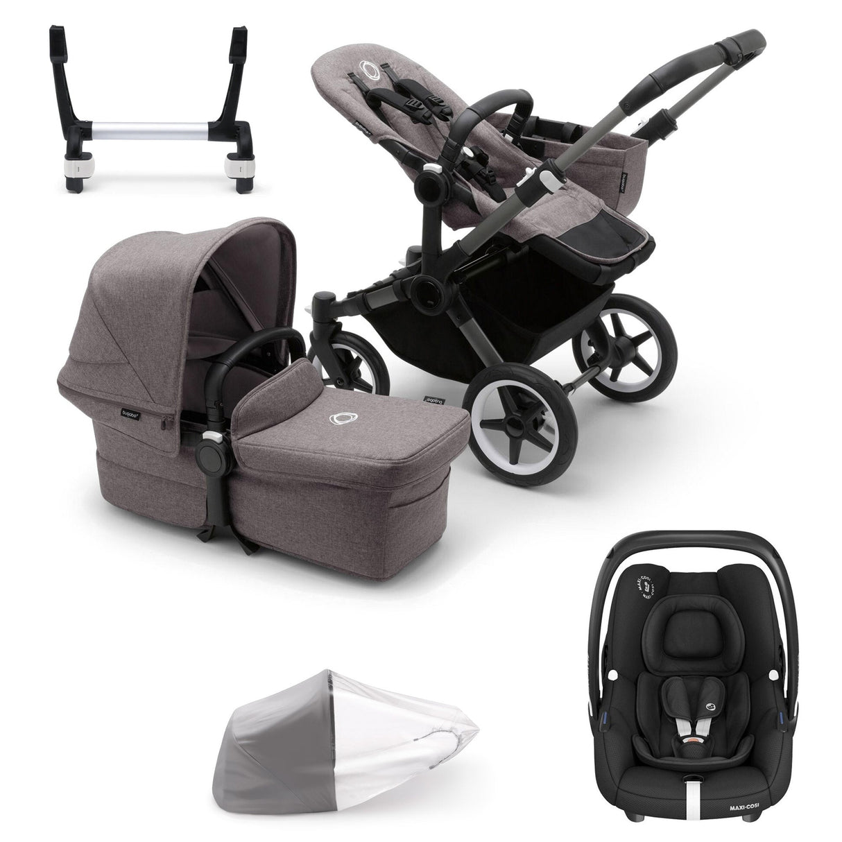 Bugaboo Donkey 5 Mono with Maxi-Cosi Cabriofix iSize Travel System - Graphite/Grey Melange 1