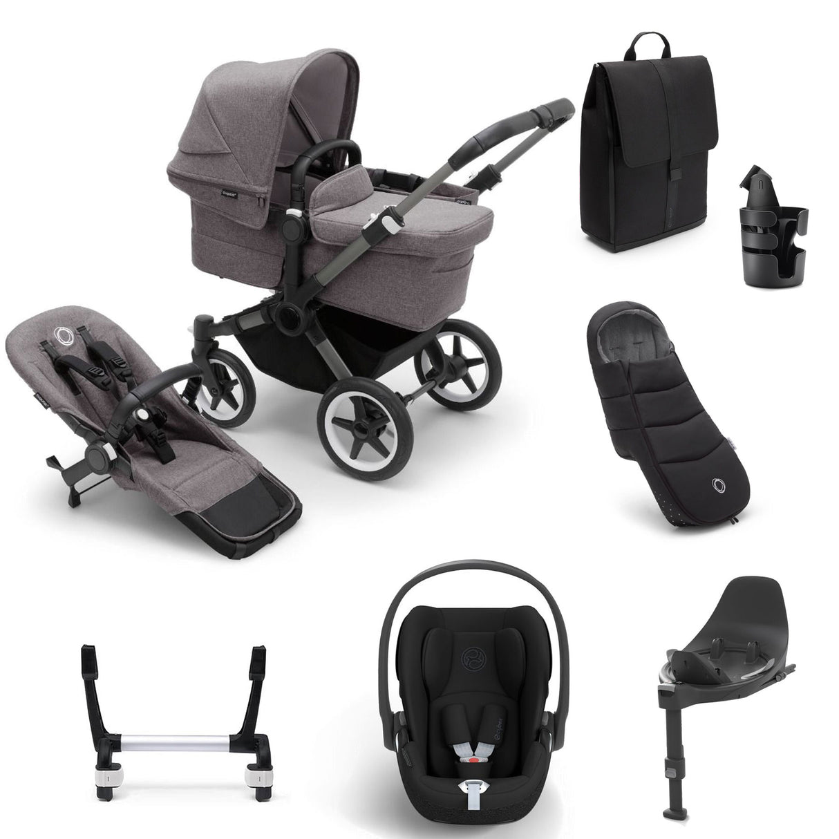 Bugaboo Donkey 5 Mono Ultimate Cybex Cloud T Travel System Bundle - Grey Melange