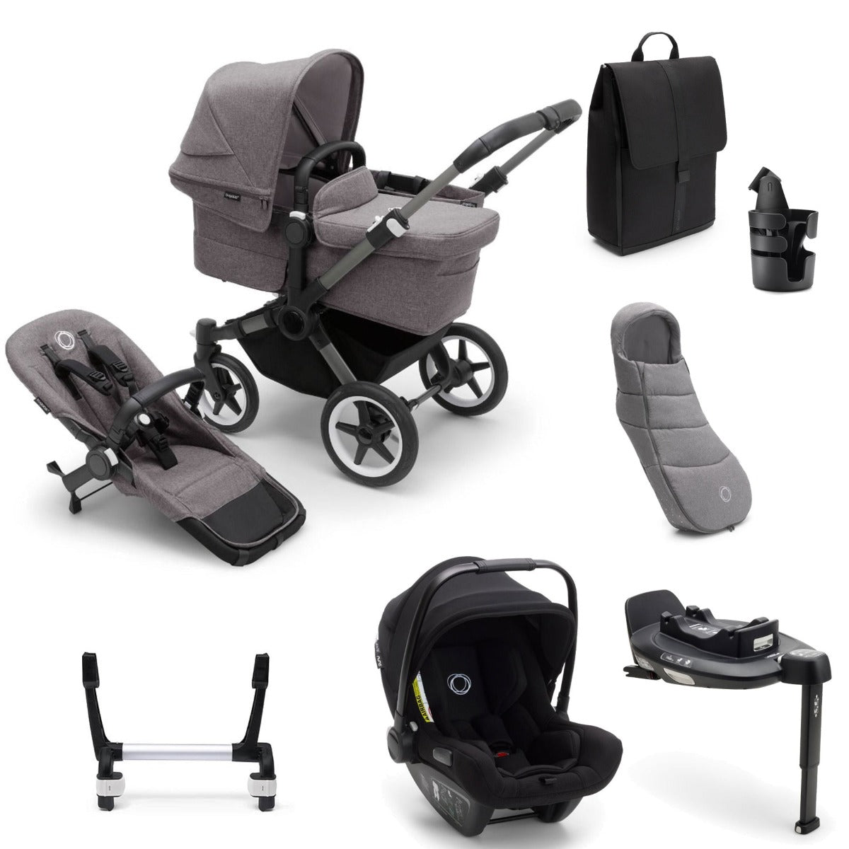 Bugaboo Donkey 5 Mono Ultimate Turtle Air 360 Travel System Bundle - Grey Melange 1