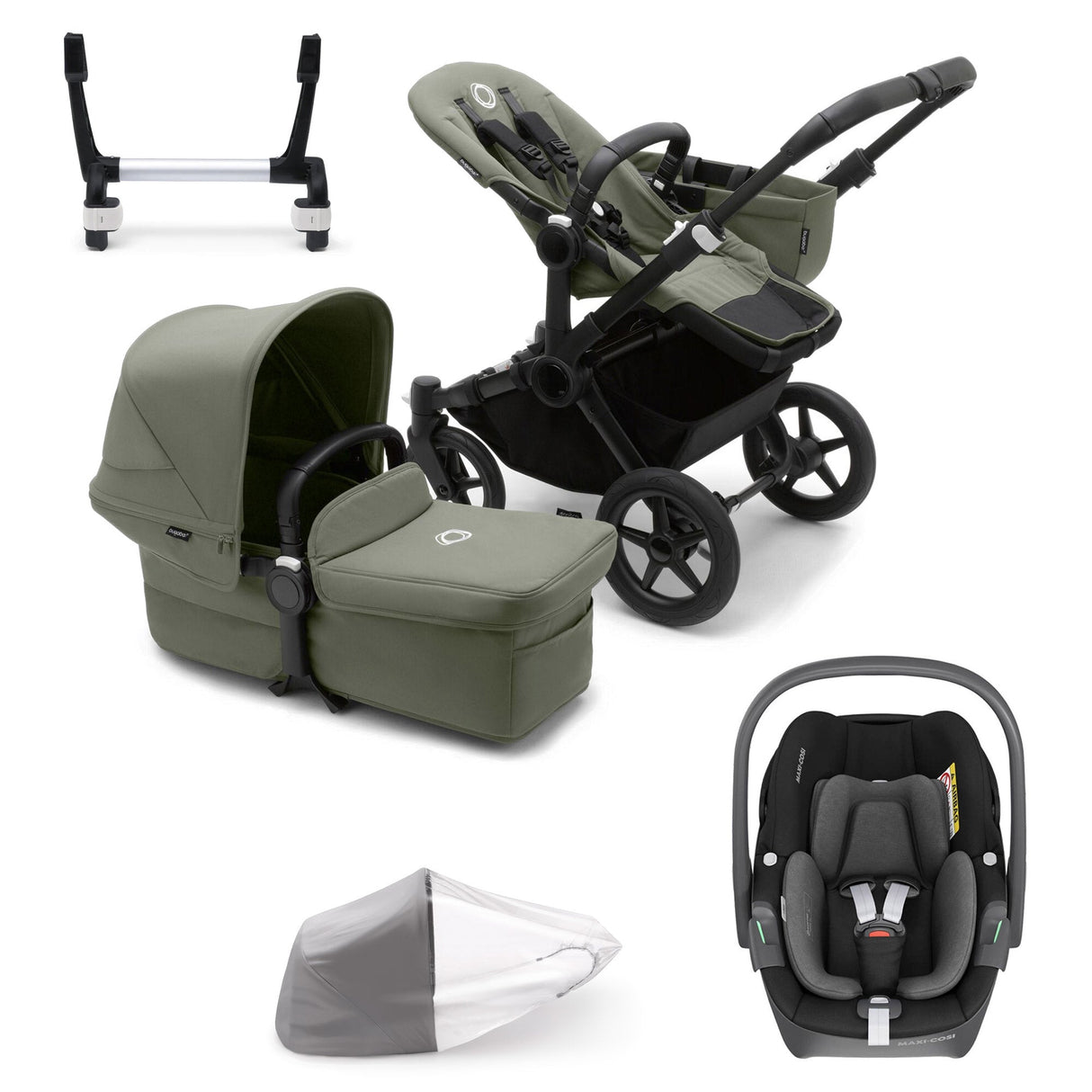 Bugaboo Donkey 5 Mono with Maxi-Cosi Pebble 360 Travel System - Black/Forest Green 1