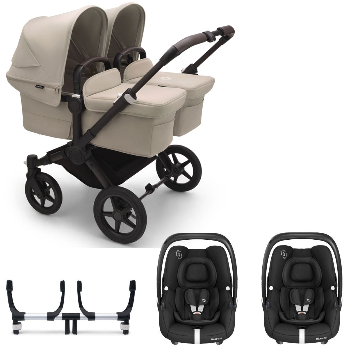 Bugaboo Donkey 5 Twin with Maxi-Cosi Cabriofix iSize Travel System - Black/Desert Taupe 1