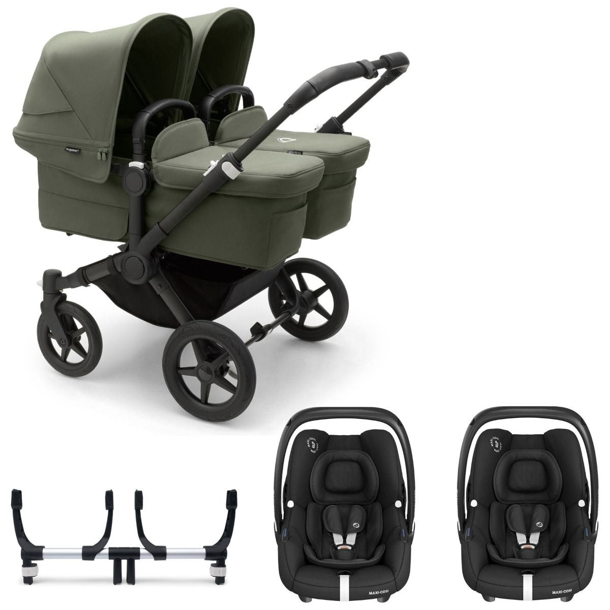 Bugaboo Donkey 5 Twin with Maxi-Cosi Cabriofix iSize Travel System - Black/Forest Green 1