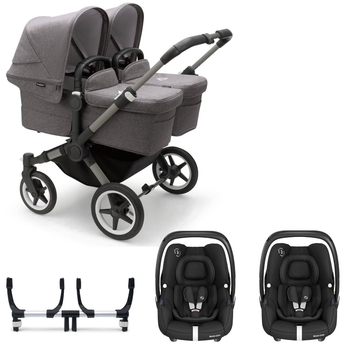 Bugaboo Donkey 5 Twin with Maxi-Cosi Cabriofix iSize Travel System - Graphite/Grey Melange 1