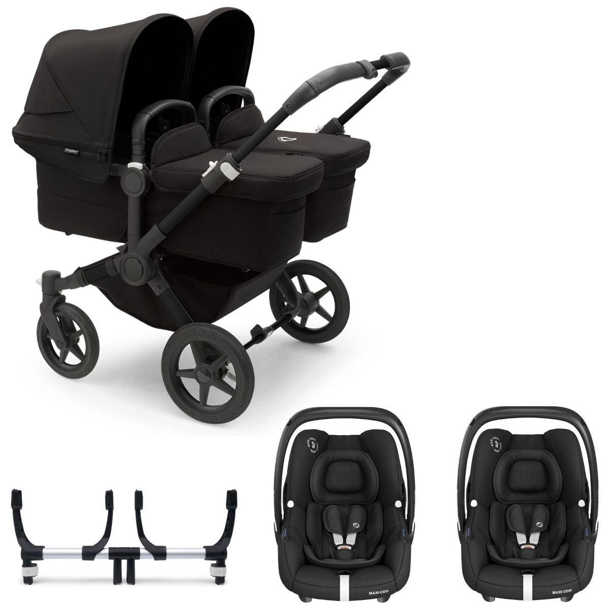 Bugaboo Donkey 5 Twin with Maxi-Cosi Cabriofix iSize Travel System - Black/Midnight Black 1