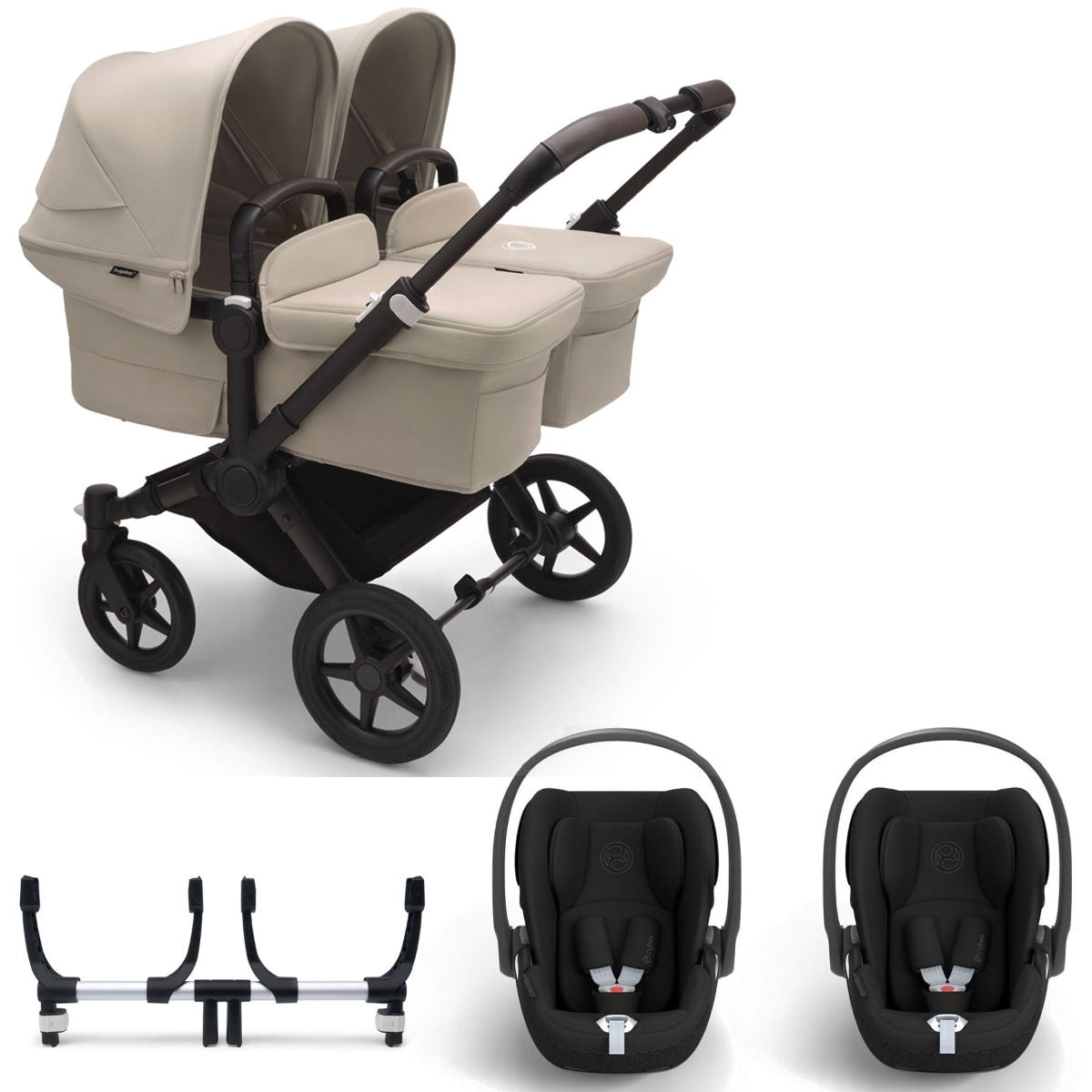 Bugaboo Donkey 5 Twin with Cybex Cloud T Travel System - Black/Desert Taupe 1