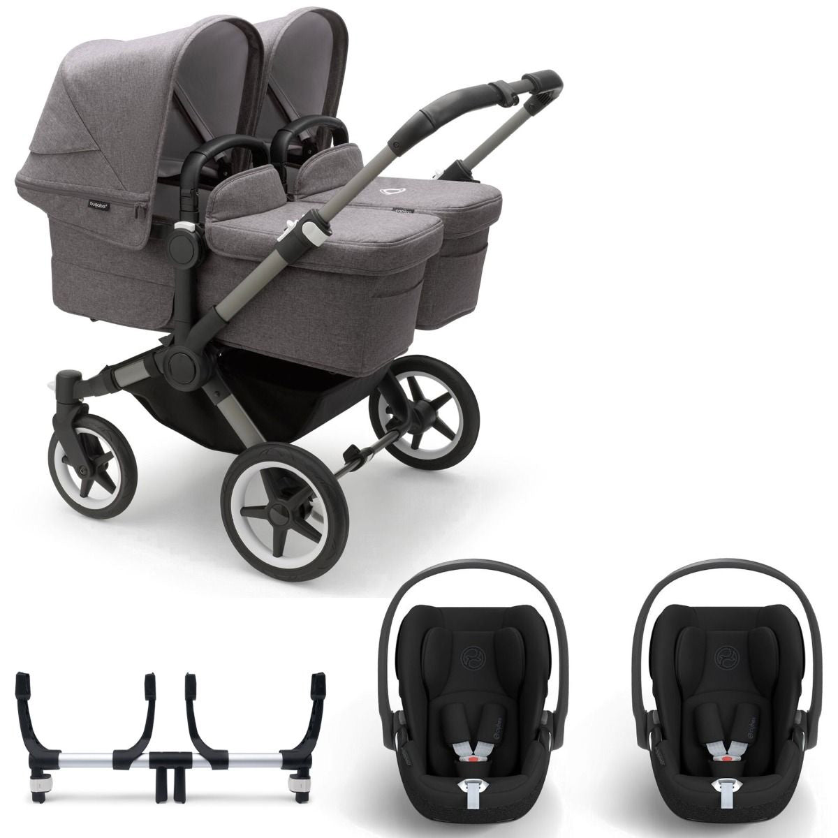 Bugaboo Donkey 5 Twin with Cybex Cloud T Travel System - Graphite/Grey Melange 1