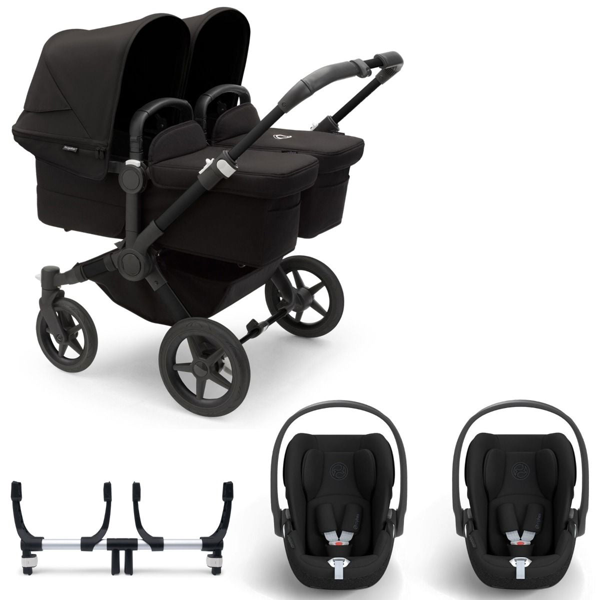 Bugaboo Donkey 5 Twin with Cybex Cloud T Travel System - Black/Midnight Black 1