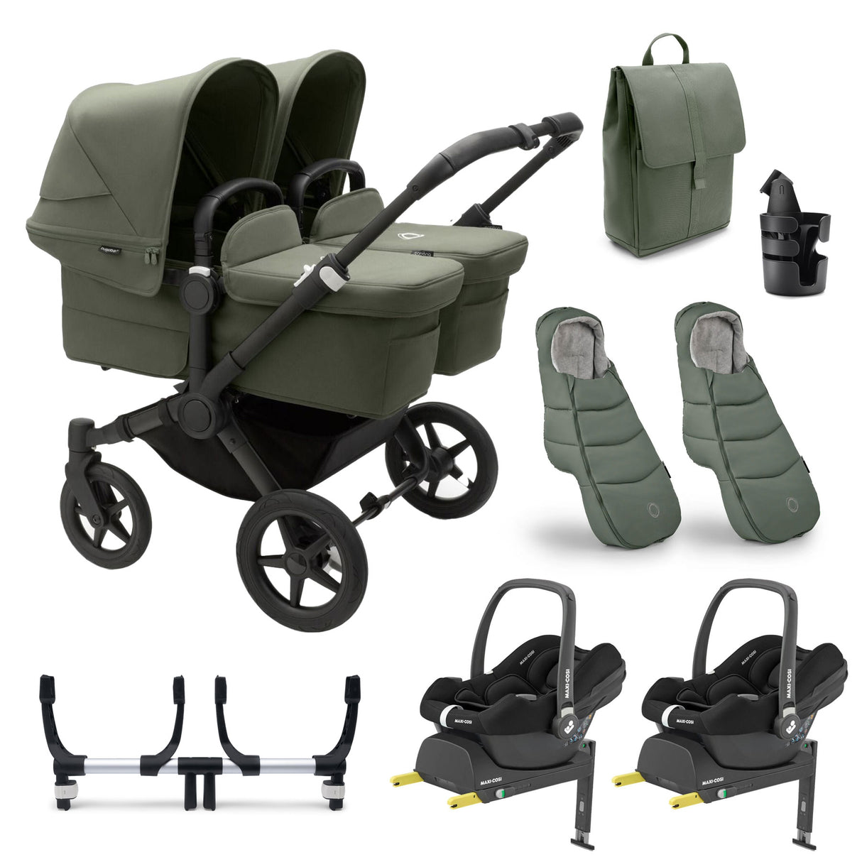 Bugaboo Donkey 5 Twin Ultimate Maxi-Cosi Cabriofix iSize Travel System - Forest Green