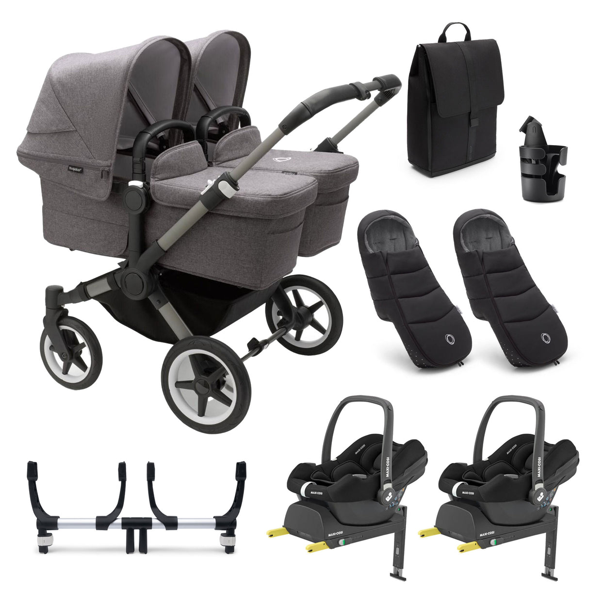 Bugaboo Donkey 5 Twin Ultimate Maxi-Cosi Cabriofix iSize Travel System - Grey Melange