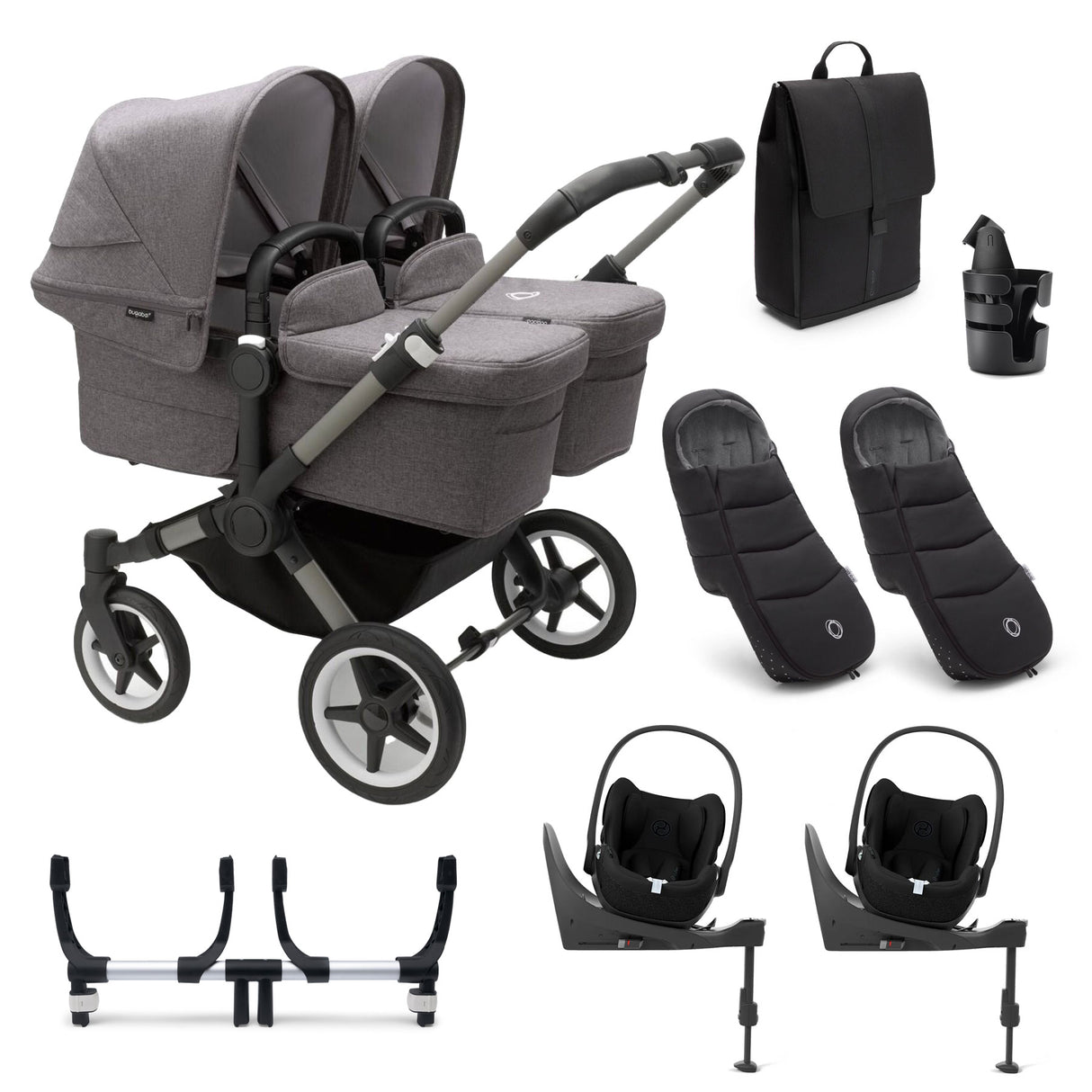 Bugaboo Donkey 5 Twin Ultimate Cybex Cloud T Travel System - Grey Melange