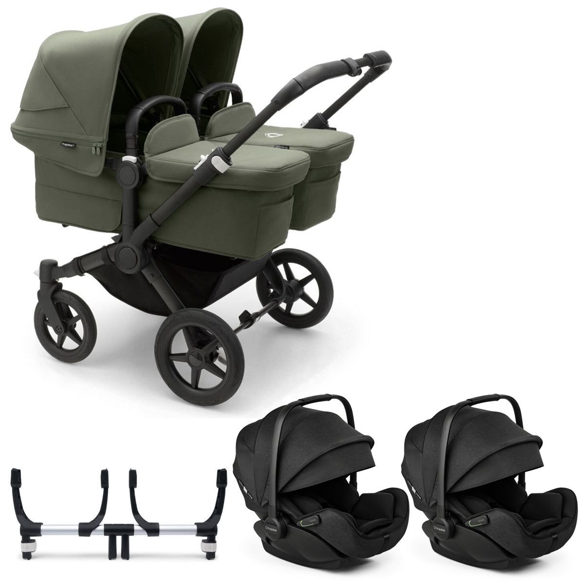 Bugaboo Donkey 5 Twin with Otter 360 Travel System - Black/Forest Green 1