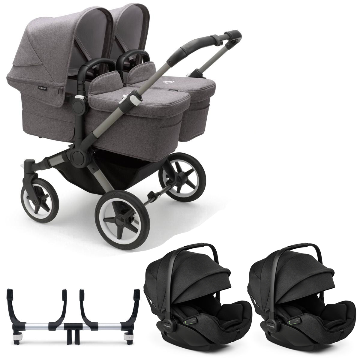 Bugaboo Donkey 5 Twin with Otter 360 Travel System - Graphite/Grey Melange 1