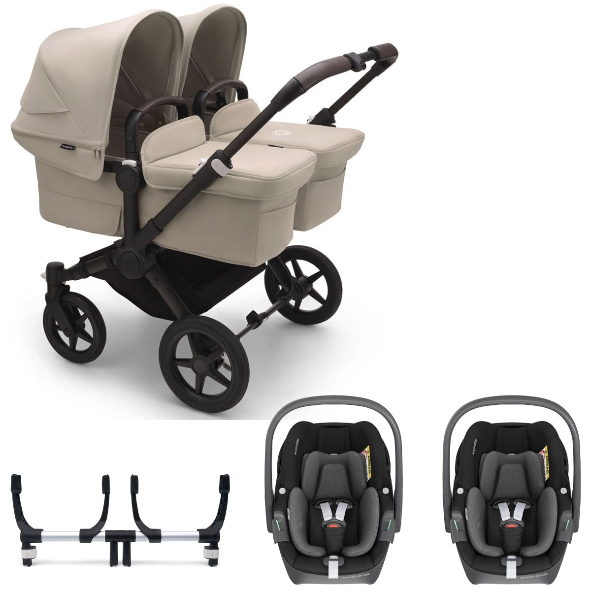 Bugaboo Donkey 5 Twin with Maxi-Cosi Pebble 360 Travel System - Black/Desert Taupe 1