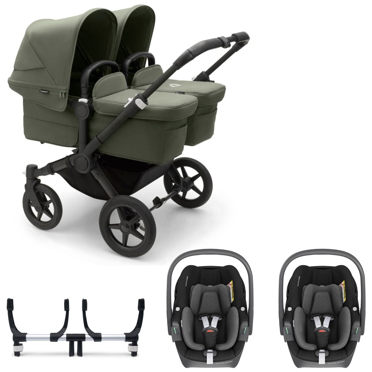 Bugaboo Donkey 5 Twin with Maxi-Cosi Pebble 360 Travel System - Black/Forest Green 1