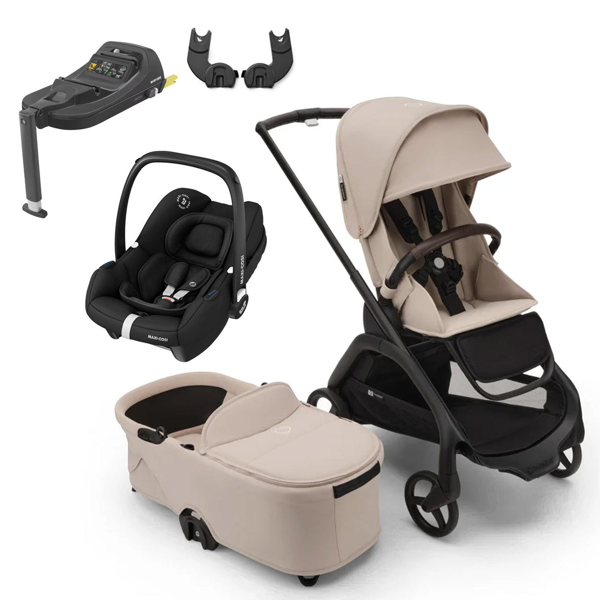 Bugaboo Dragonfly Travel System with Maxi-Cosi Cabriofix i-Size + Isofix Base - Black/Desert Taupe 1
