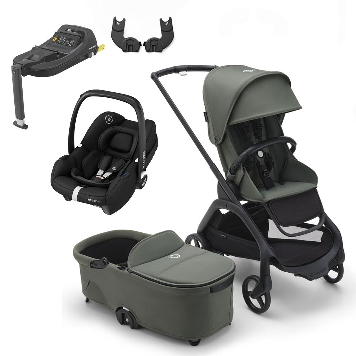 Bugaboo Dragonfly Travel System with Maxi-Cosi Cabriofix i-Size + Isofix Base - Black/Forest Green 1