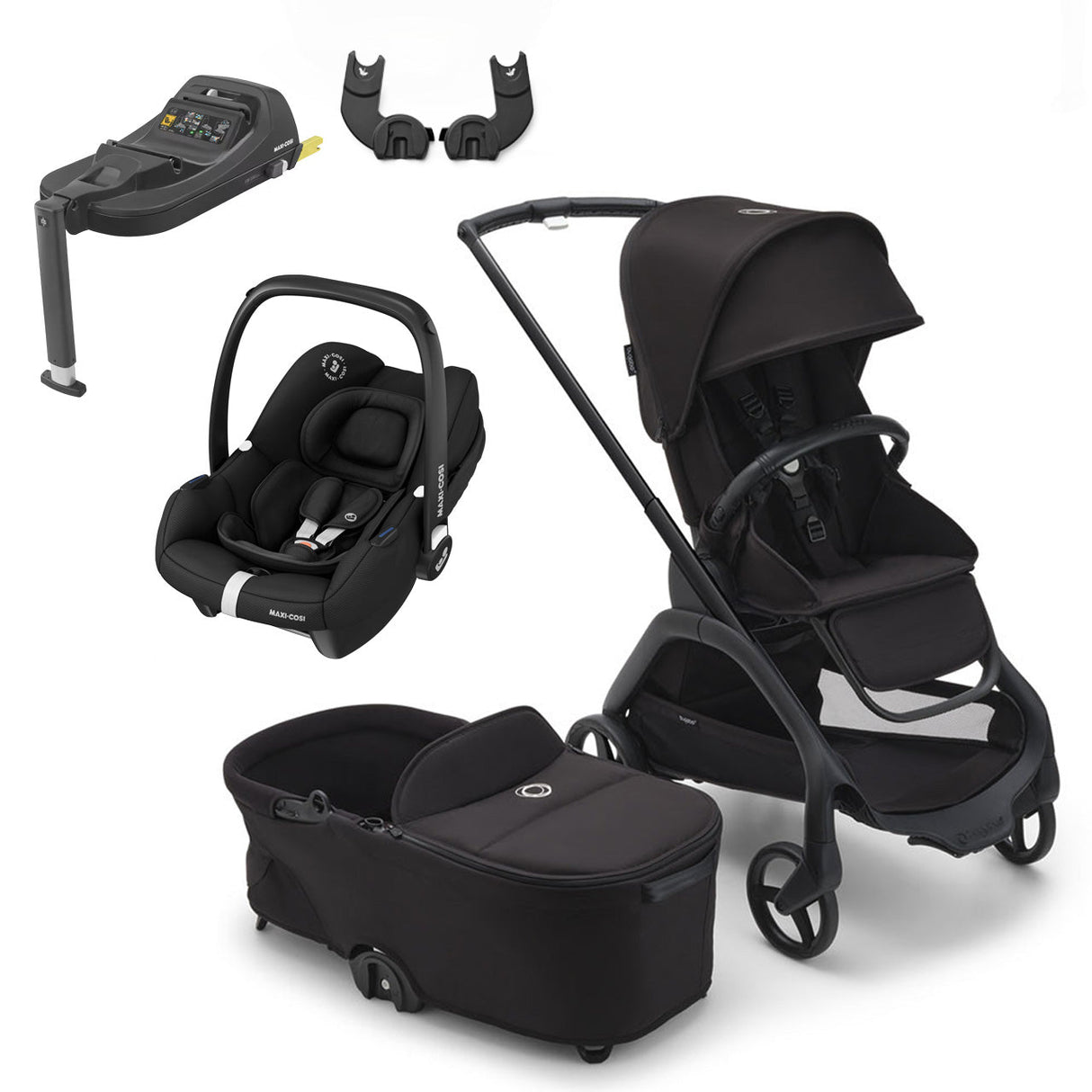 Bugaboo Dragonfly Travel System with Maxi-Cosi Cabriofix i-Size + Isofix Base - Black/Midnight Black 1