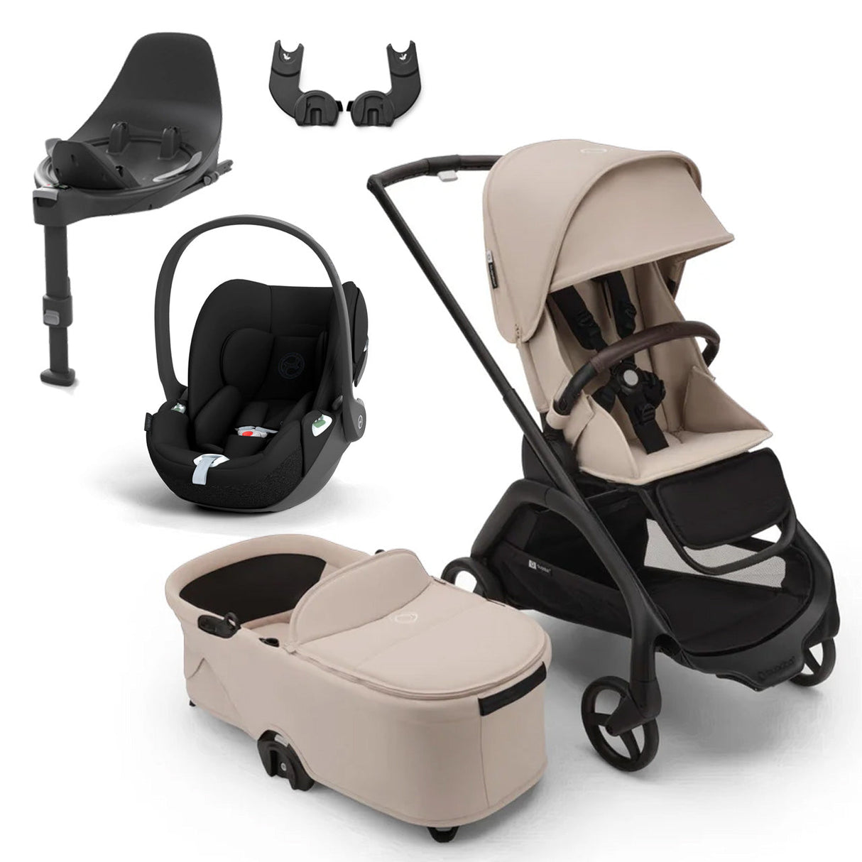 Bugaboo Dragonfly Travel System with Cybex Cloud T + Rotating Isofix Base - Black/Desert Taupe 1