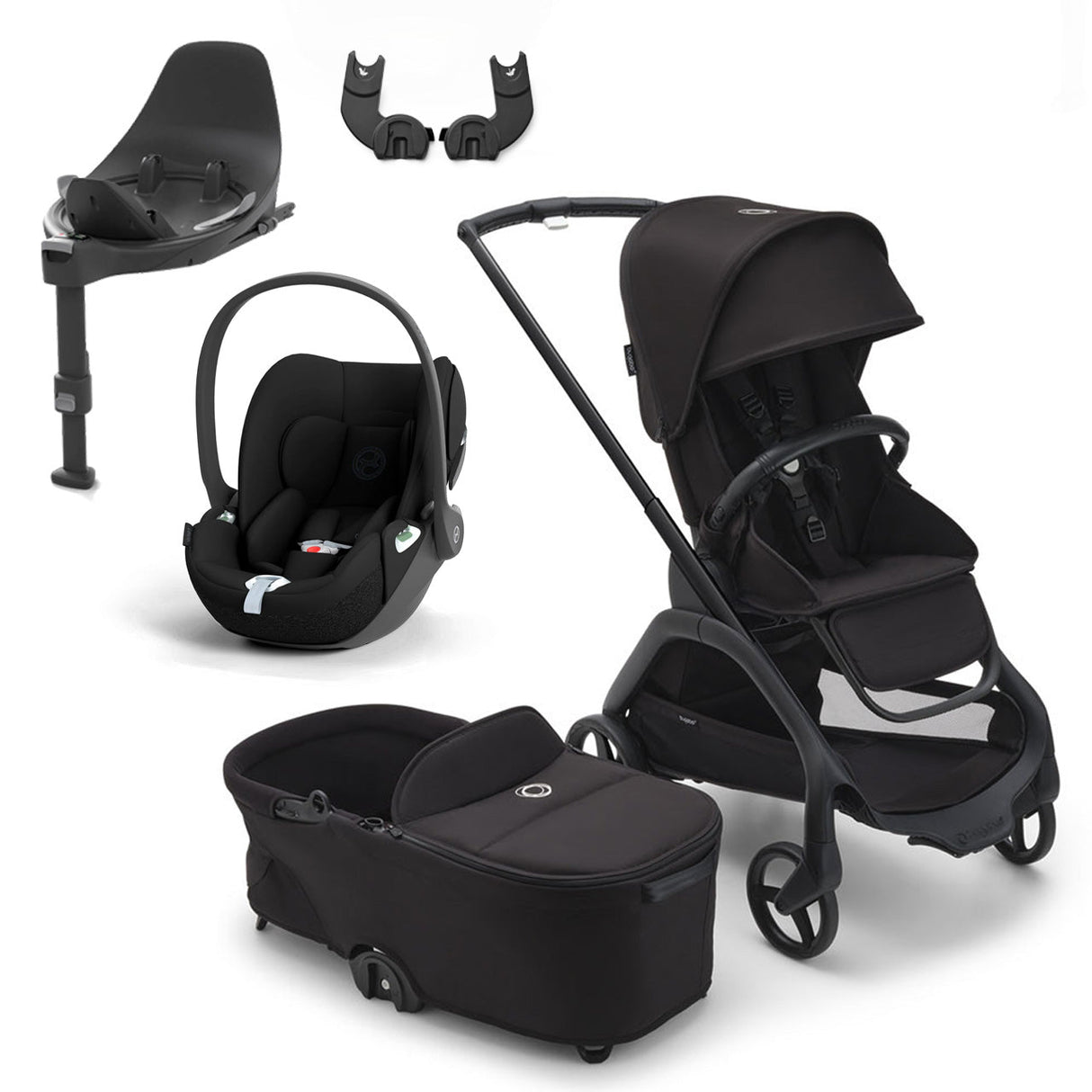 Bugaboo Dragonfly Travel System with Cybex Cloud T + Rotating Isofix Base - Black/Midnight Black 1
