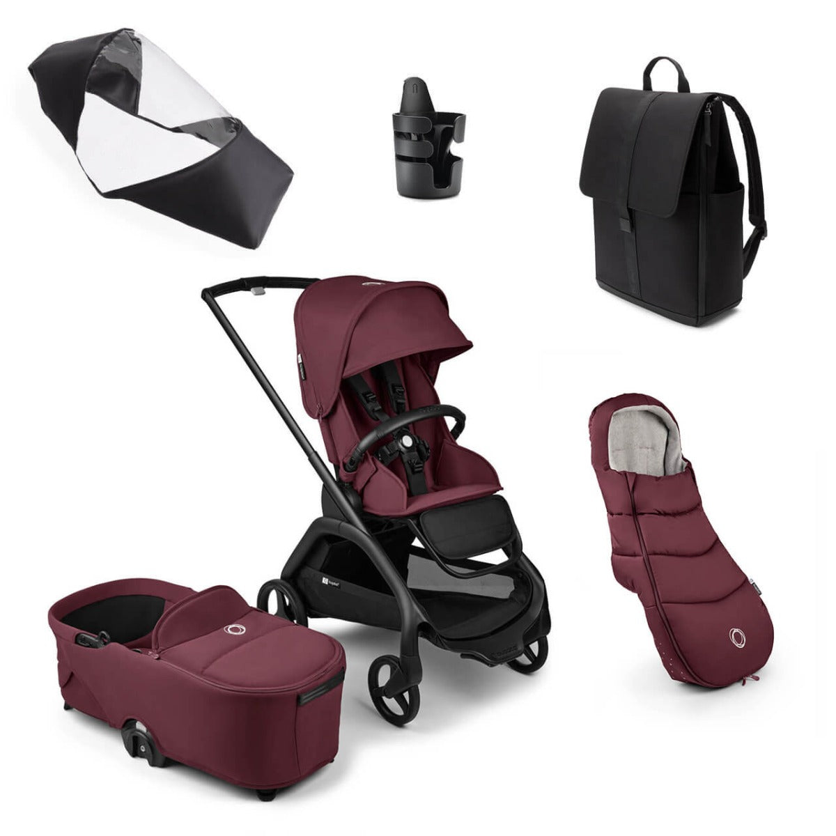 Bugaboo Dragonfly Essential Bundle - Black/Dark Cherry 1