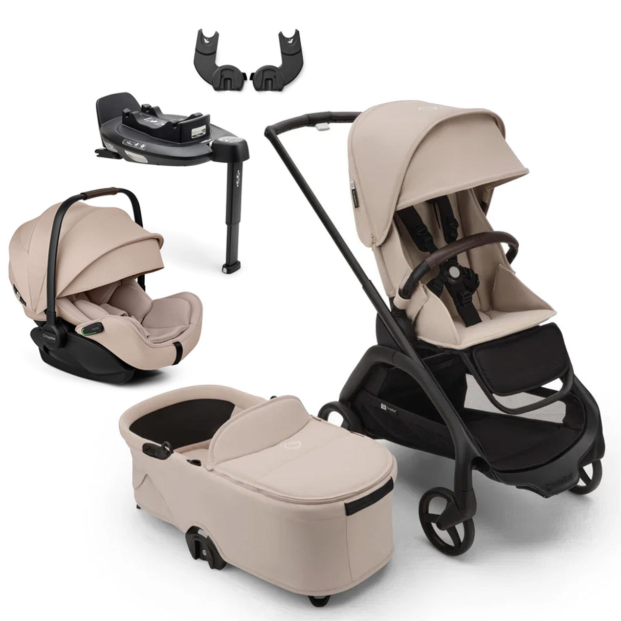 Bugaboo Dragonfly Travel System with Otter 360 + Rotating Isofix Base - Black/Desert Taupe 1