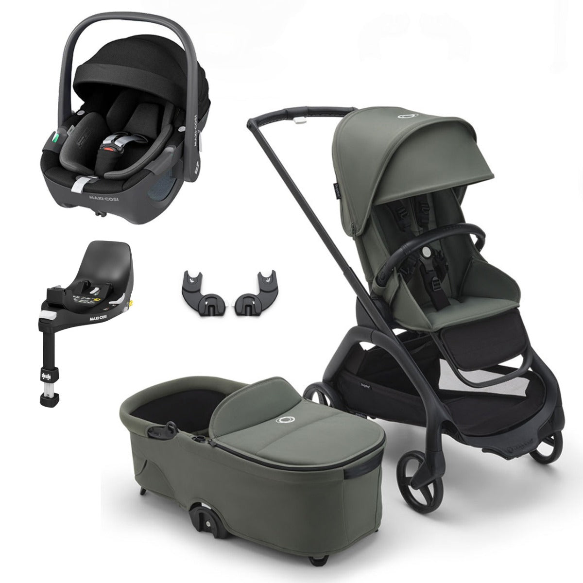 Bugaboo Dragonfly Travel System with Maxi-Cosi Pebble 360 + Rotating Isofix Base - Black/Forest Green 1