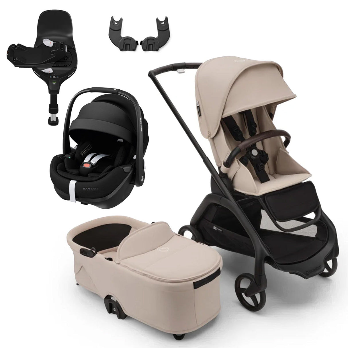 Bugaboo Dragonfly Travel System with Maxi-Cosi Pebble 360 Pro2 + Rotating/Sliding Base - Black/Desert Taupe 1