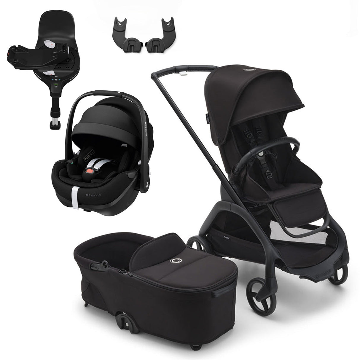 Bugaboo Dragonfly Travel System with Maxi-Cosi Pebble 360 Pro2 + Rotating/Sliding Base - Black/Midnight Black 1