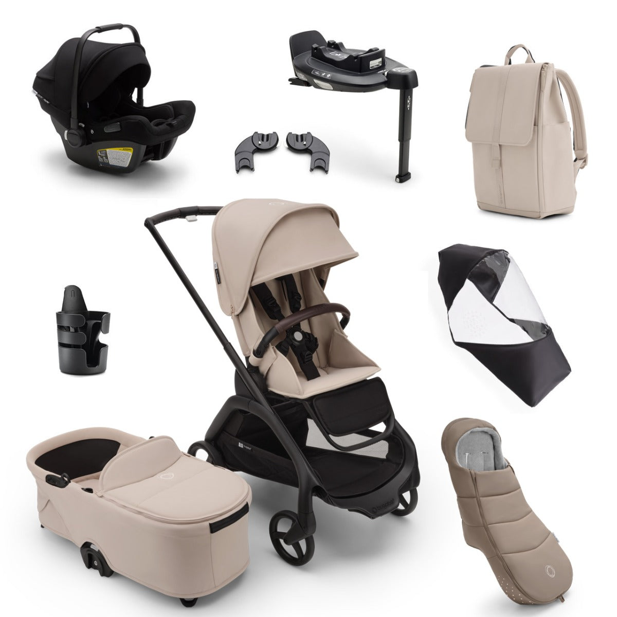 Bugaboo Dragonfly Ultimate Turtle Air 360 Travel System Bundle - Black/Desert Taupe 1