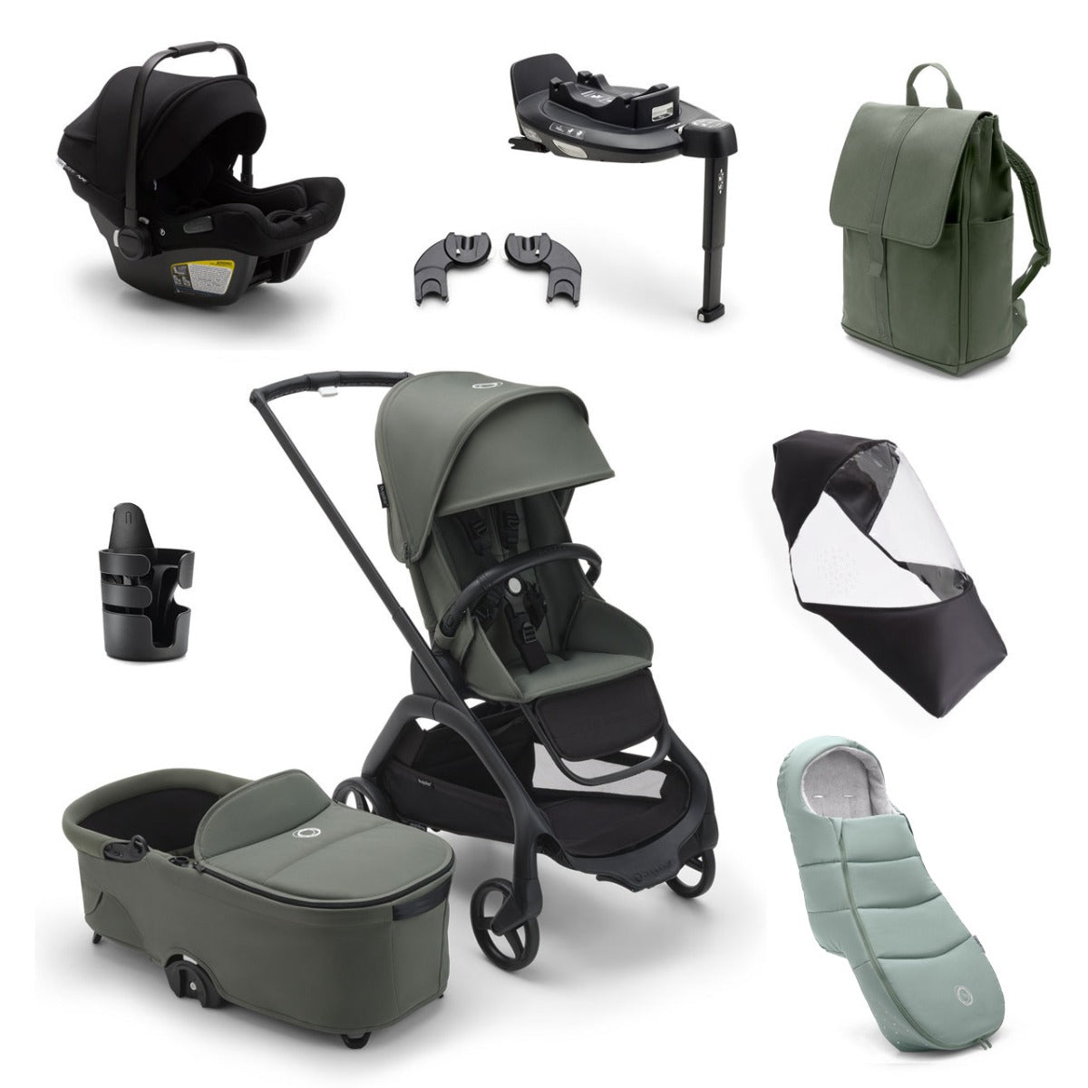 Bugaboo Dragonfly Ultimate Turtle Air 360 Travel System Bundle - Black/Forest Green 1