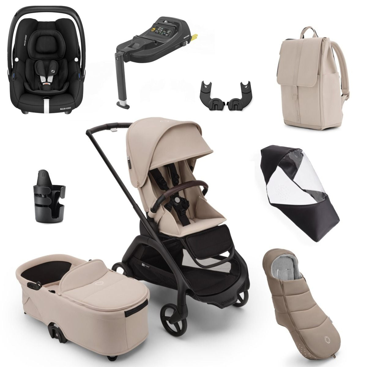 Bugaboo Dragonfly Ultimate Maxi-Cosi Cabriofix i-Size Travel System Bundle - Black/Desert Taupe 1