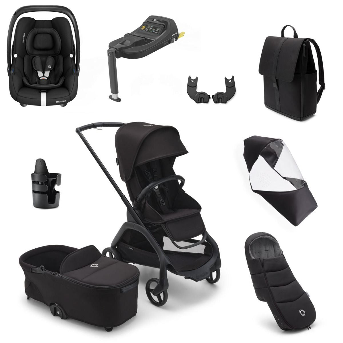 Bugaboo Dragonfly Ultimate Maxi-Cosi Cabriofix i-Size Travel System Bundle - Black/Midnight Black 1