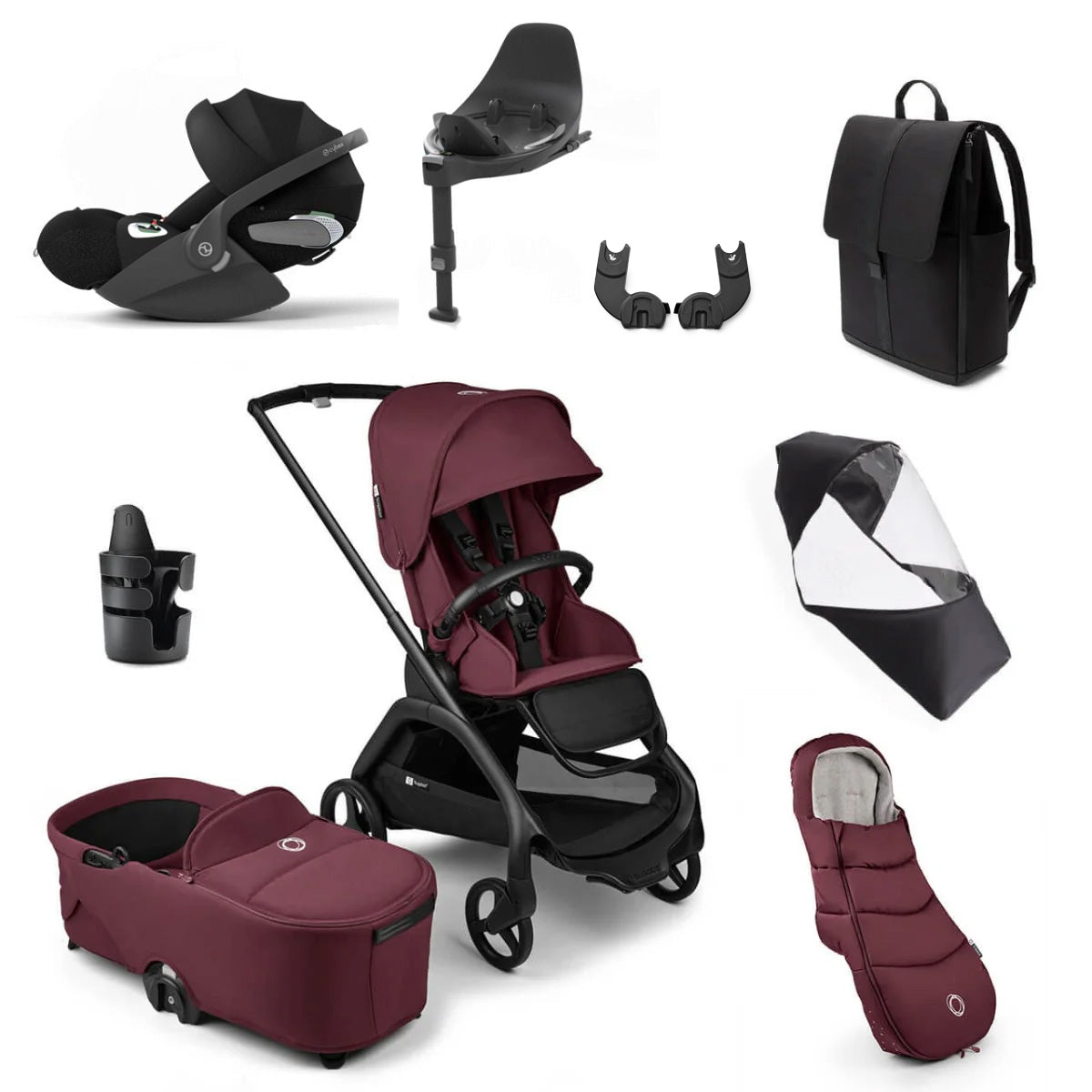 Bugaboo Dragonfly Ultimate Cybex Cloud T Travel System Bundle - Black/Dark Cherry 1