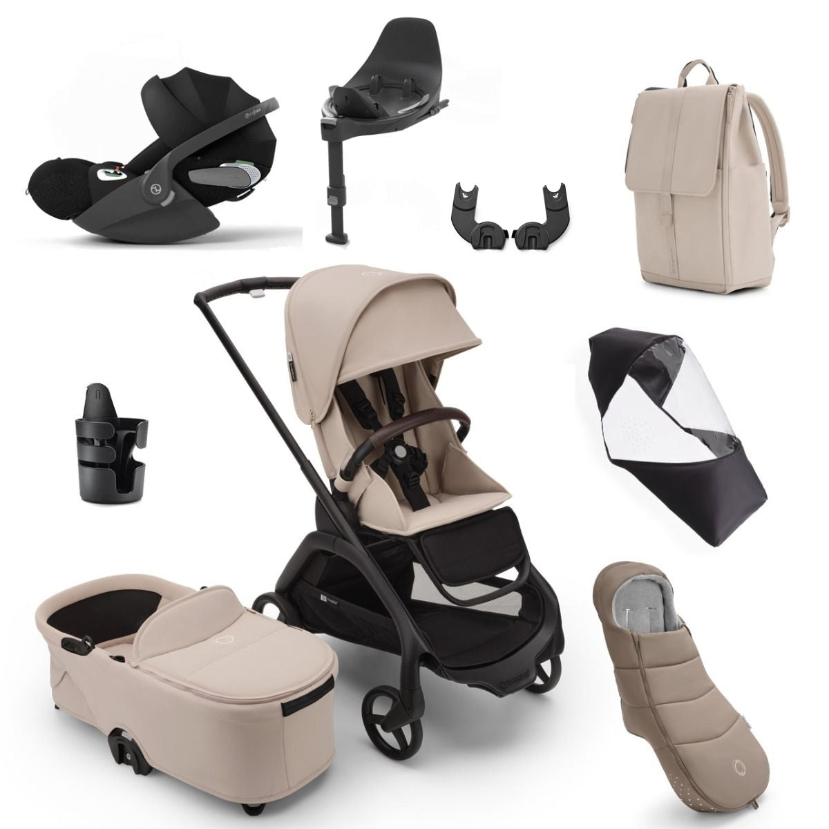 Bugaboo Dragonfly Ultimate Cybex Cloud T Travel System Bundle - Black/Desert Taupe 1