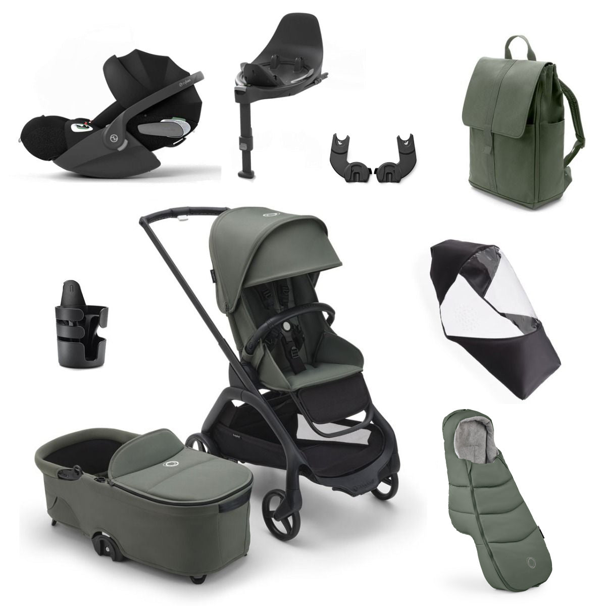 Bugaboo Dragonfly Ultimate Cybex Cloud T Travel System Bundle - Black/Forest Green 1