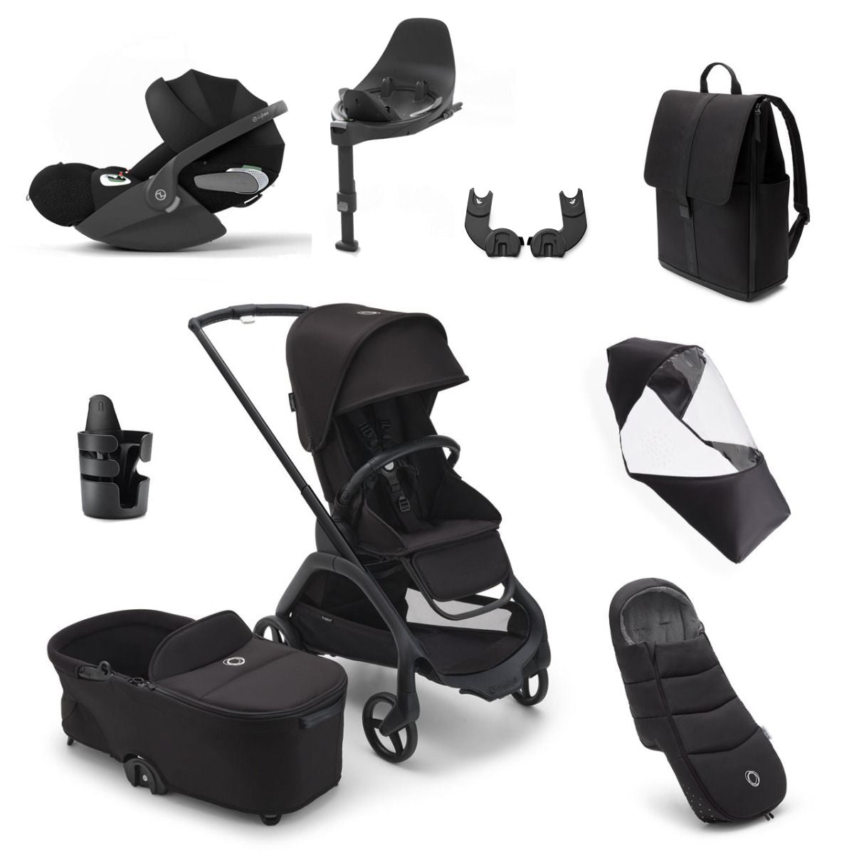 Bugaboo Dragonfly Ultimate Cybex Cloud T Travel System Bundle - Black/Midnight Black 1