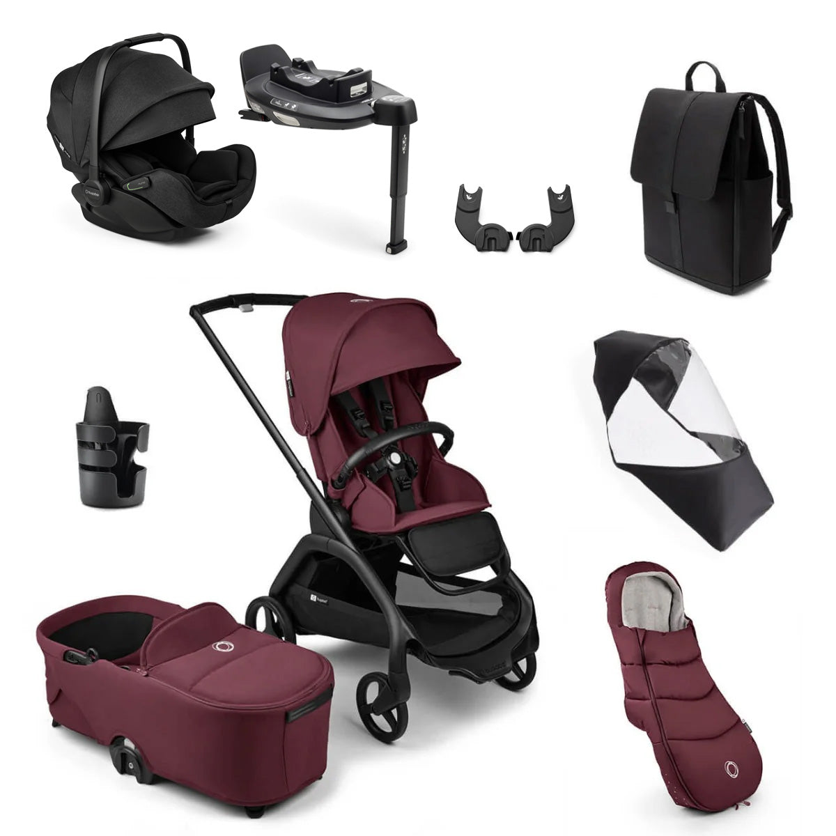 Bugaboo Dragonfly Ultimate Otter 360 Travel System Bundle - Black/Dark Cherry 1
