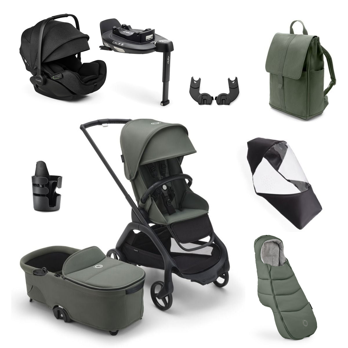 Bugaboo Dragonfly Ultimate Otter 360 Travel System Bundle - Black/Forest Green 1