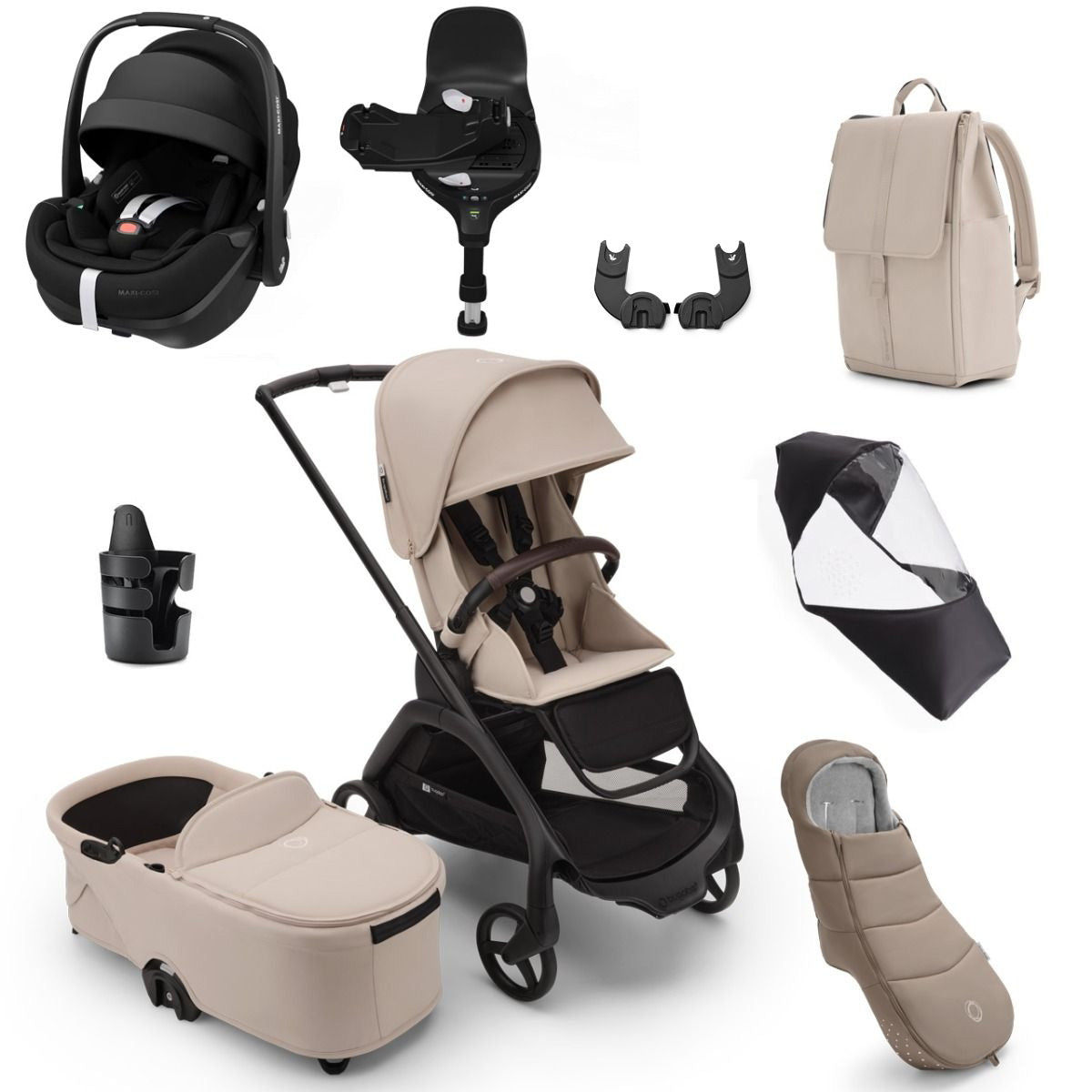 Bugaboo Dragonfly Ultimate Maxi-Cosi Pebble 360 Pro2 Travel System Bundle - Black/Desert Taupe 1