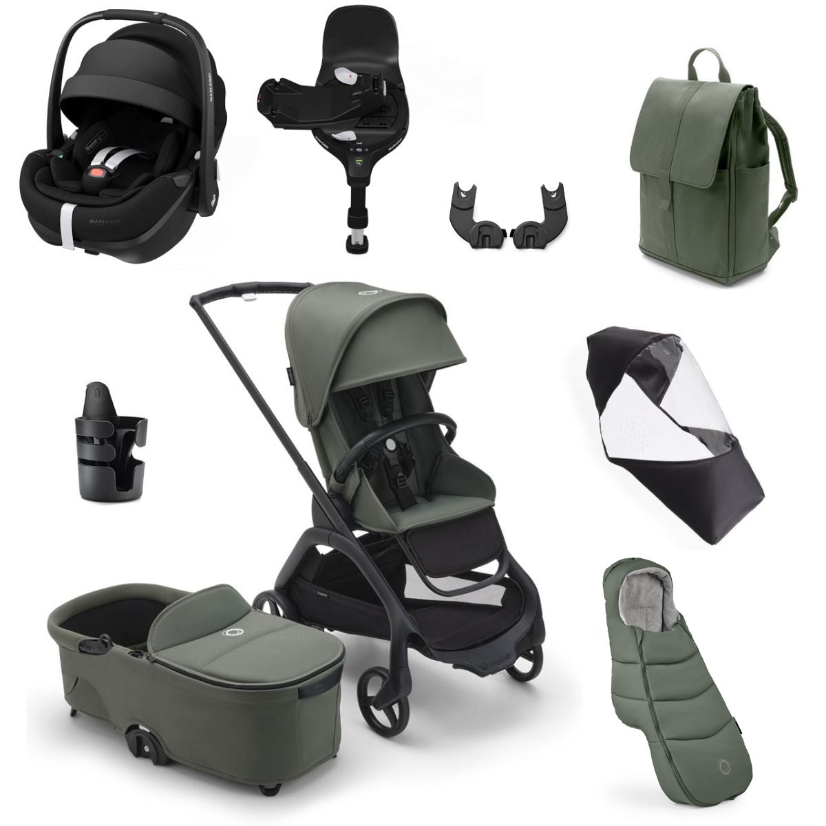 Bugaboo Dragonfly Ultimate Maxi-Cosi Pebble 360 Pro2 Travel System Bundle - Black/Forest Green 1