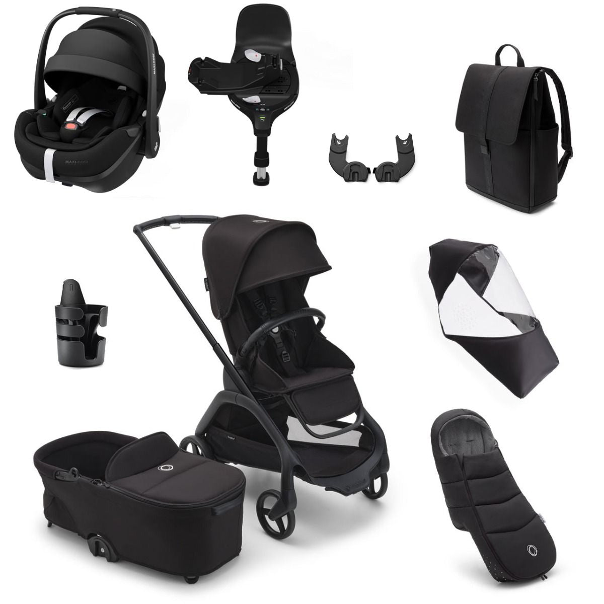Bugaboo Dragonfly Ultimate Maxi-Cosi Pebble 360 Pro2 Travel System Bundle - Black/Midnight Black 1