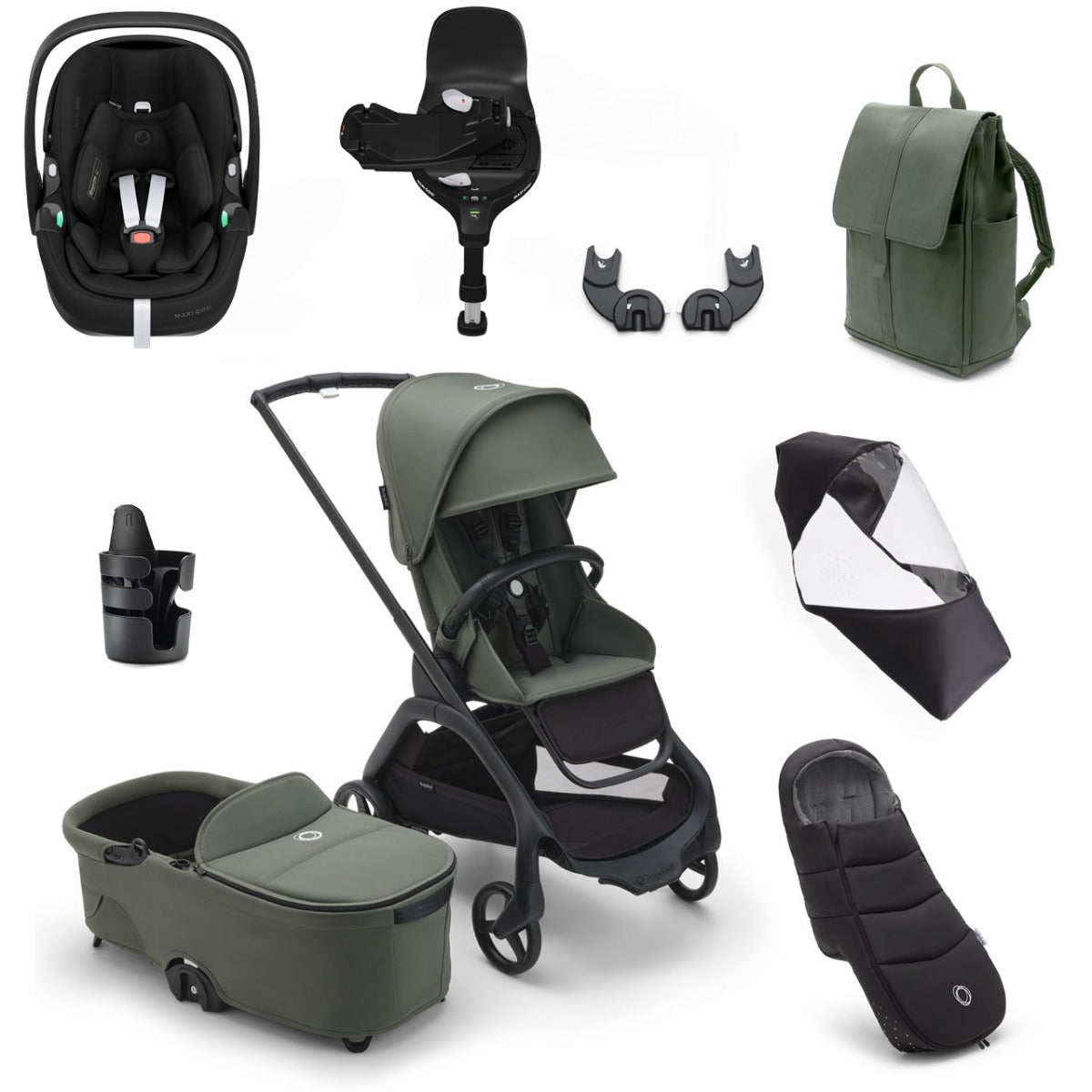 Bugaboo Dragonfly Ultimate Maxi-Cosi Pebble 360 Pro2 Travel System Bundle - Black/Forest Green 10