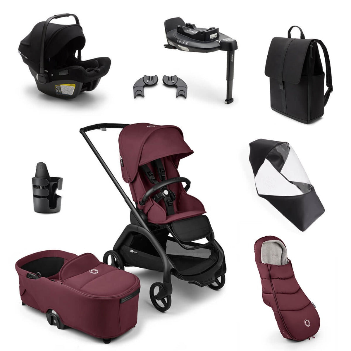 Bugaboo Dragonfly Ultimate Turtle Air 360 Travel System Bundle - Black/Dark Cherry 1