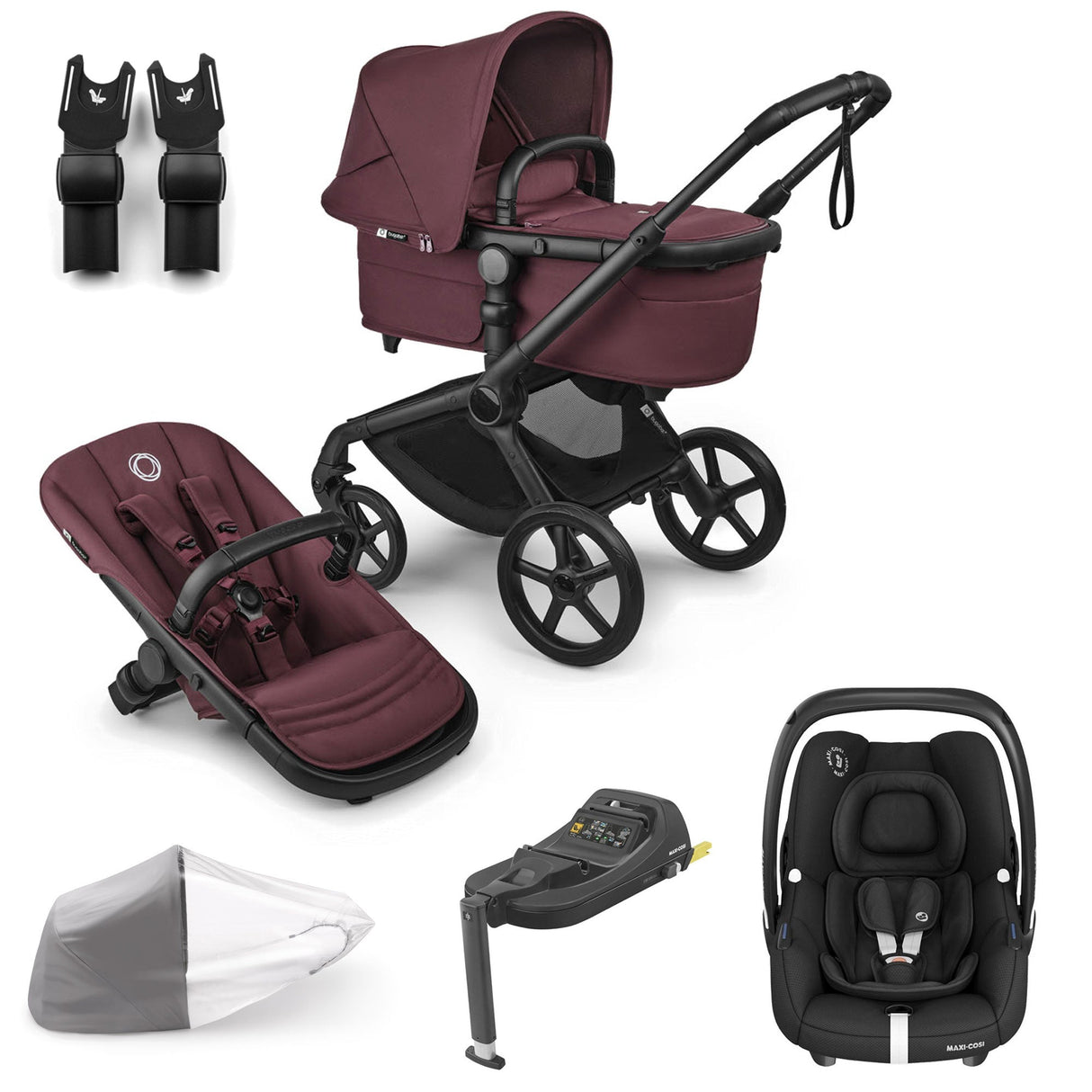 Bugaboo Fox 5 Renew with Maxi-Cosi Cabriofix iSize Travel System Bundle - Dark Cherry 1