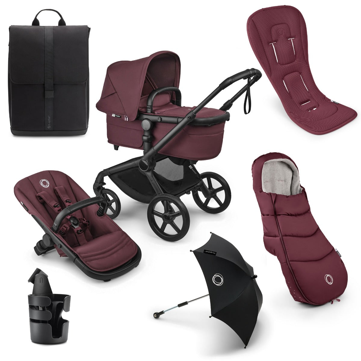 Bugaboo Fox 5 Renew Essential Pushchair Bundle - Dark Cherry 1