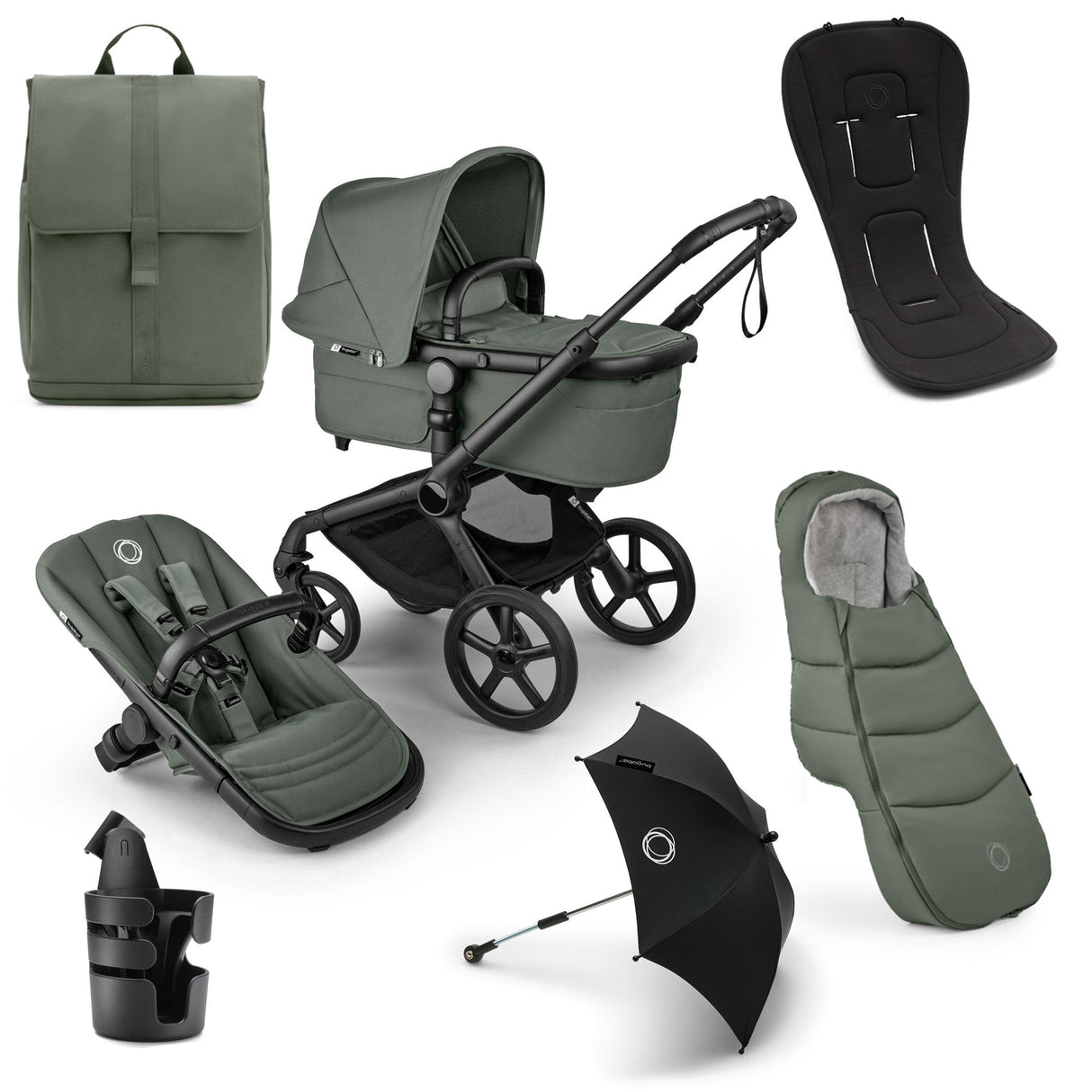 Bugaboo Fox 5 Renew Essential Pushchair Bundle - Forest Green 1