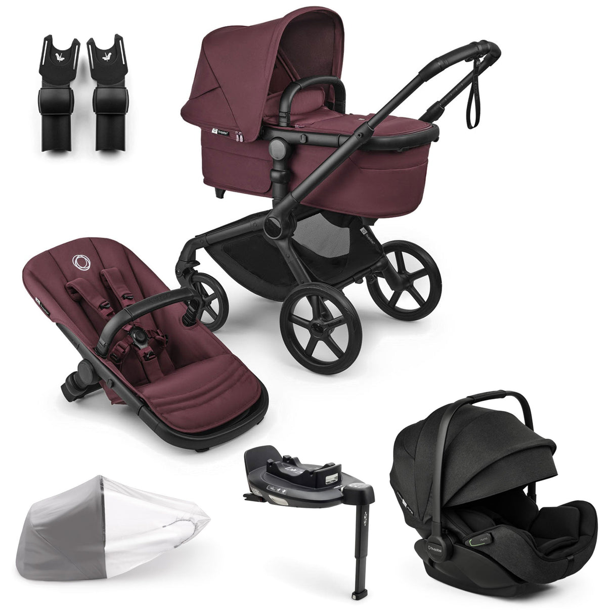 Bugaboo Fox 5 Renew with Otter 360 Travel System Bundle - Dark Cherry 1